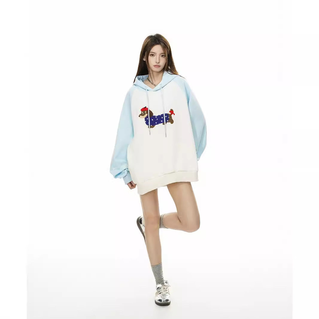 Cozy Embroidered Dog Casual Loose Hoodie
