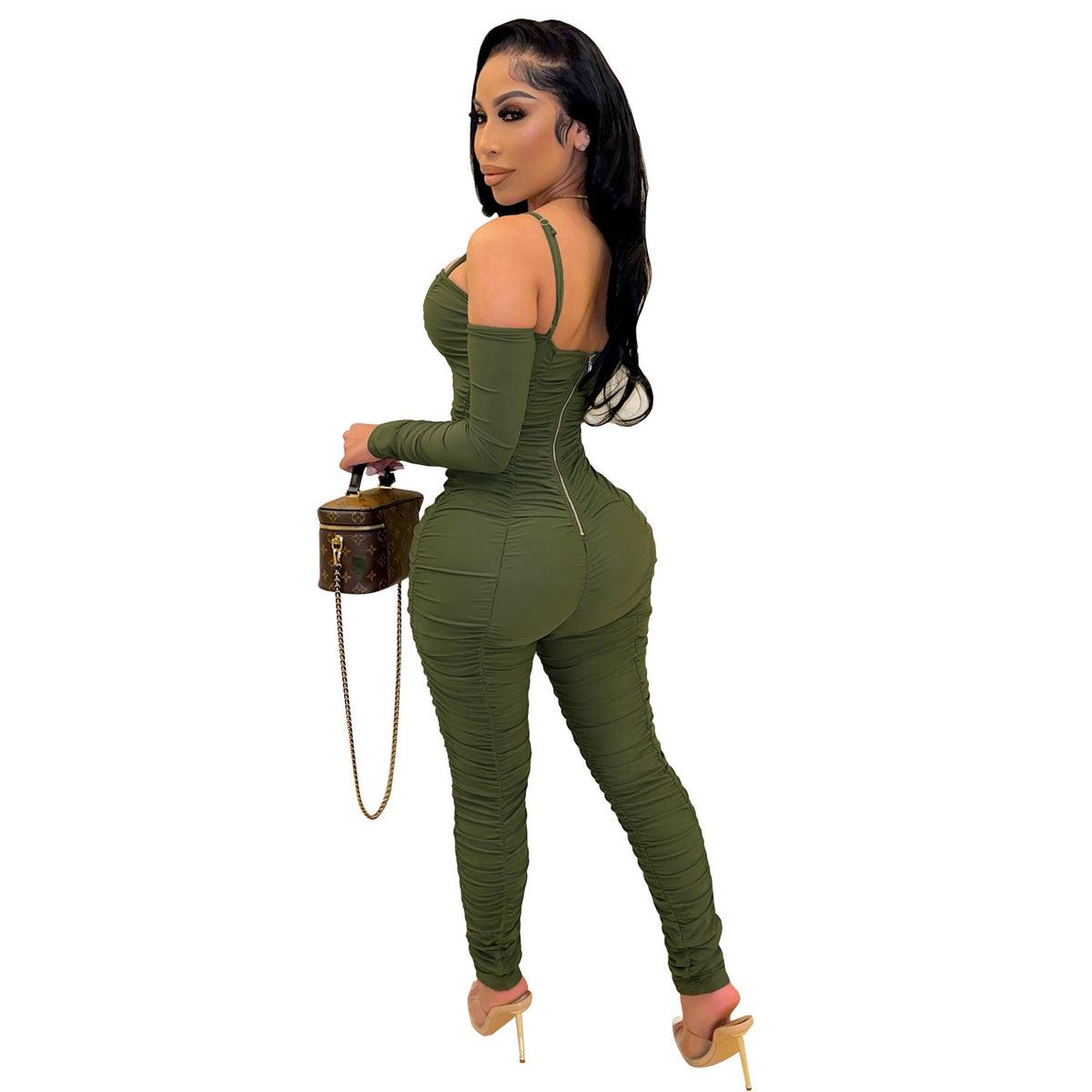 Tight Long Sleeve Spaghetti-strap Women's Jumpsuit