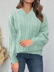 Women's Autumn and Winter New Long-sleeved Knitted V-neck Pullover Sweater