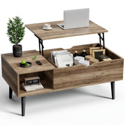 Height Adjustable Wooden Garden Coffee Table With Hidden Compartments And Storage Shelves