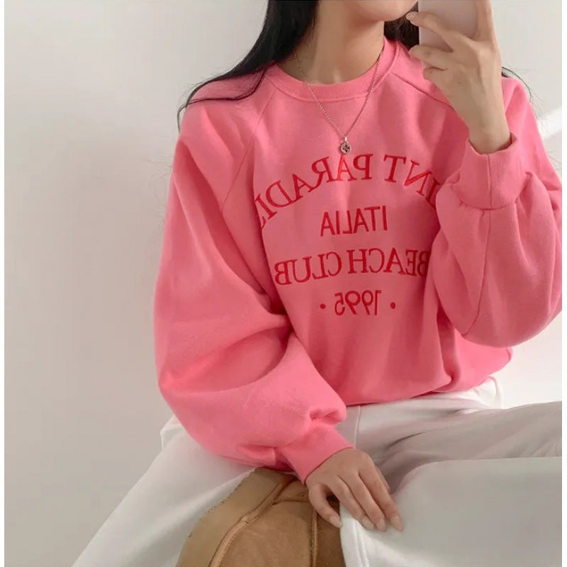 Embroidered Velvet Thick Round Neck Sweater for Women