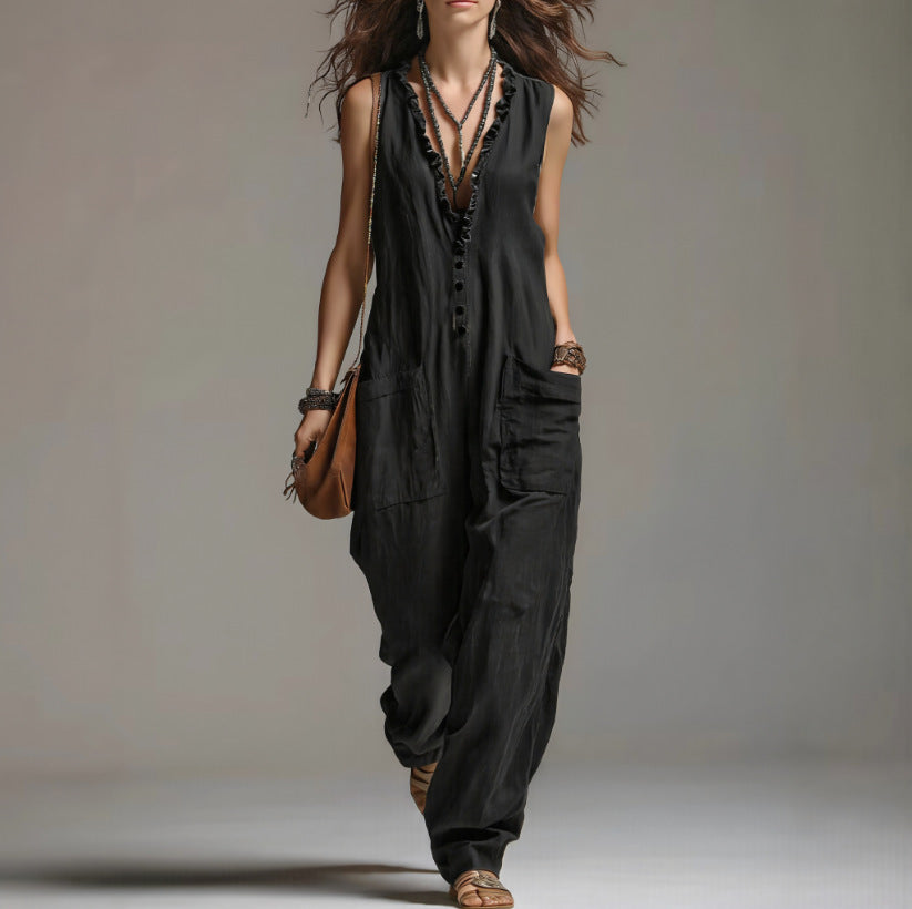 Womens Solid-color Lace Jumpsuit