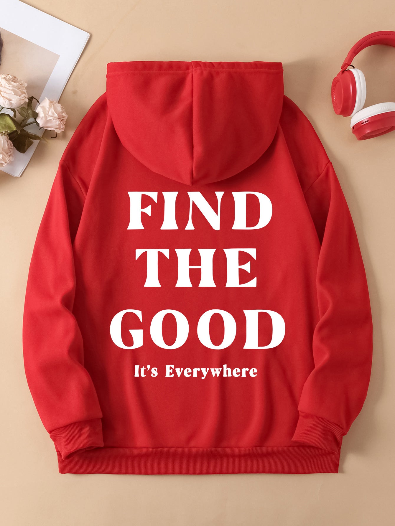 Cozy Brushed Letter Print Pullover Hoodie for Women