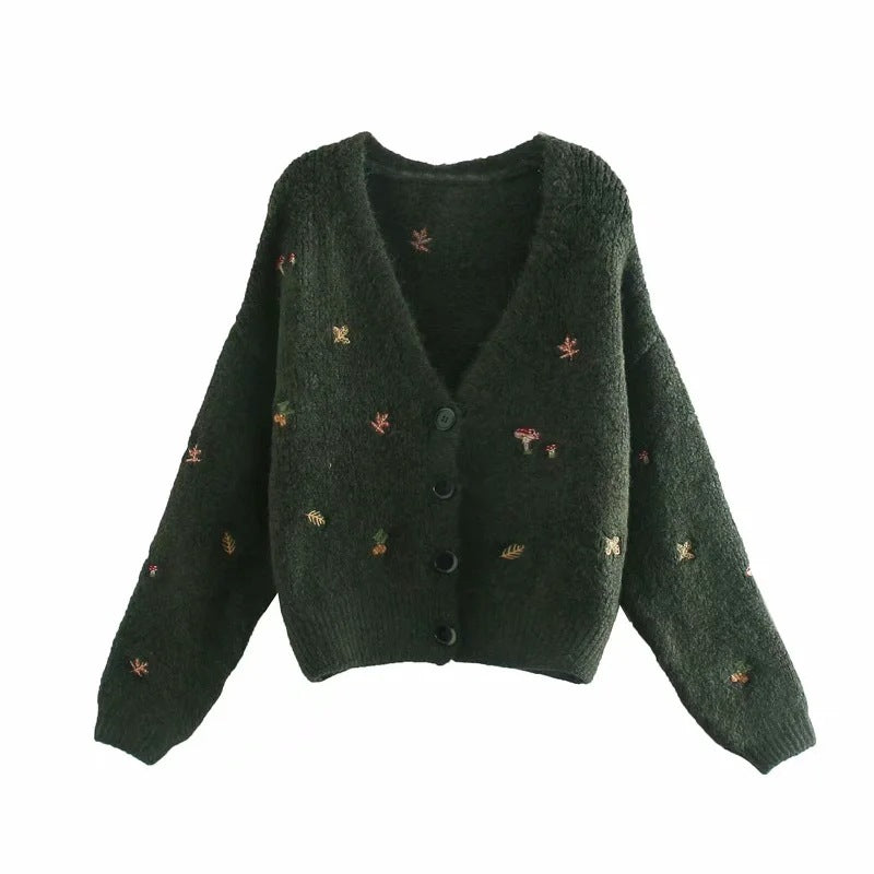 French Retro Embroidered Knit Cardigan Sweatershirt