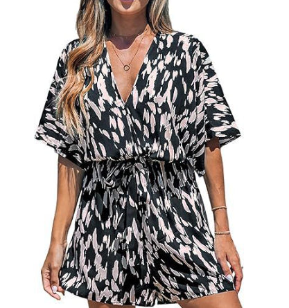 Women's V-Neck Lace-Up Batwing Jumpsuit