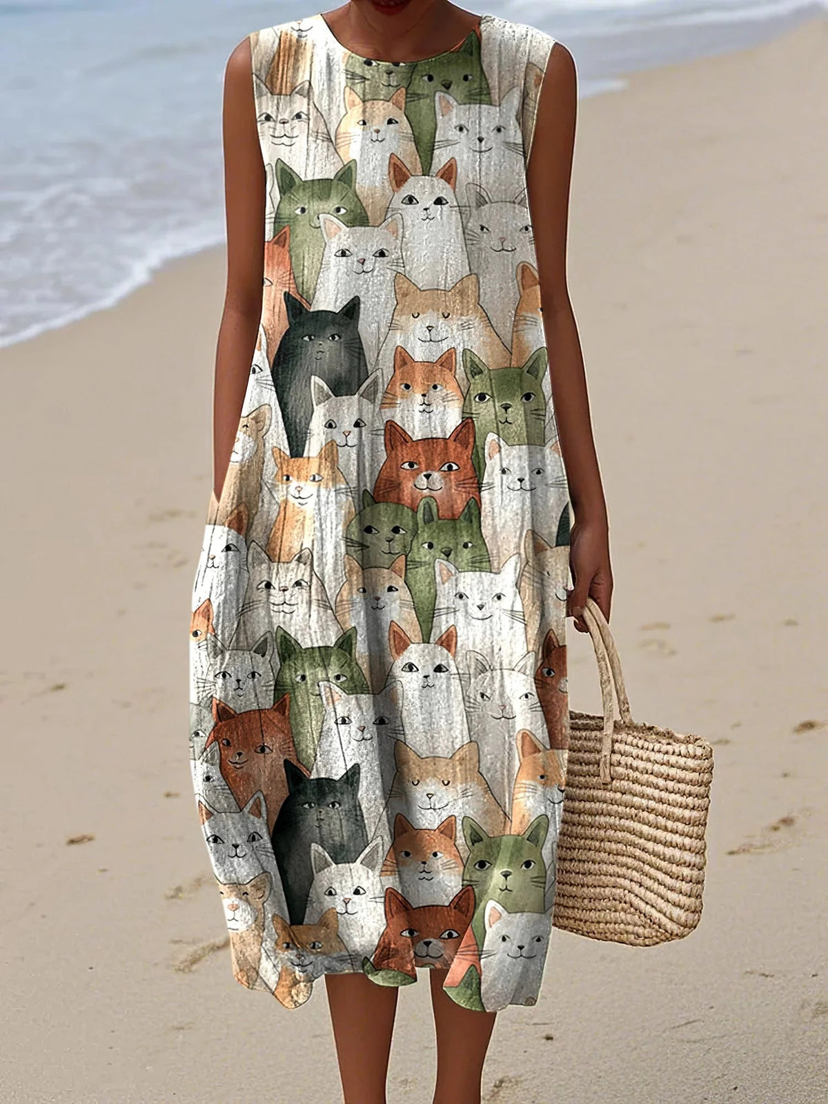 Womens Summer Casual Loose-fitting Dress with Pockets
