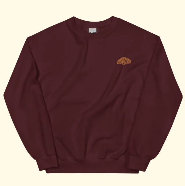 Chic Croissant Print Round-Neck Streetwear Sweatshirt
