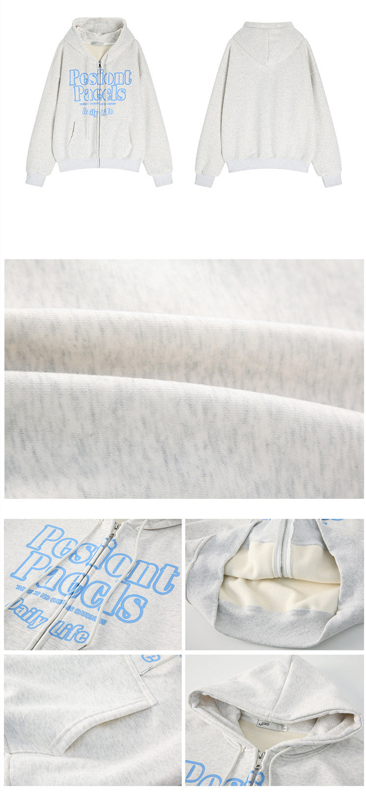 Cozy Velvet-Lined Letter Hooded Cardigan Jacket