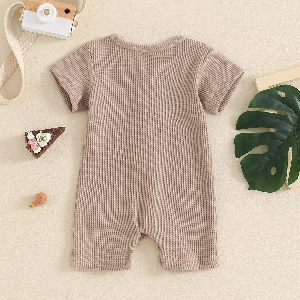 Kids' Cotton Waffle Short-Sleeve Jumpsuit