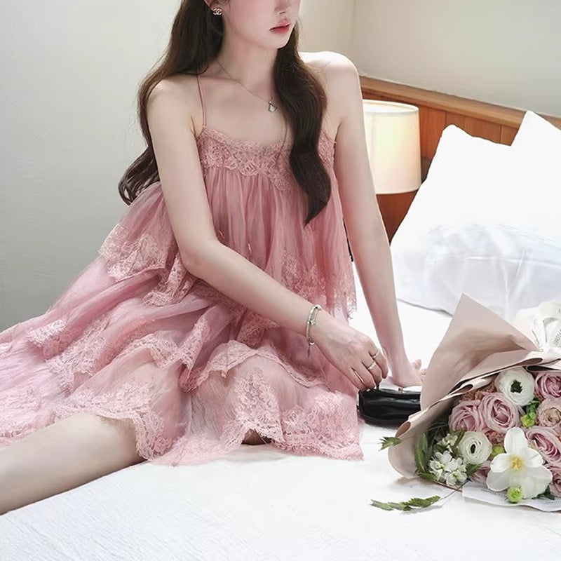 French Lace Backless Fairy-like Tiered Dress