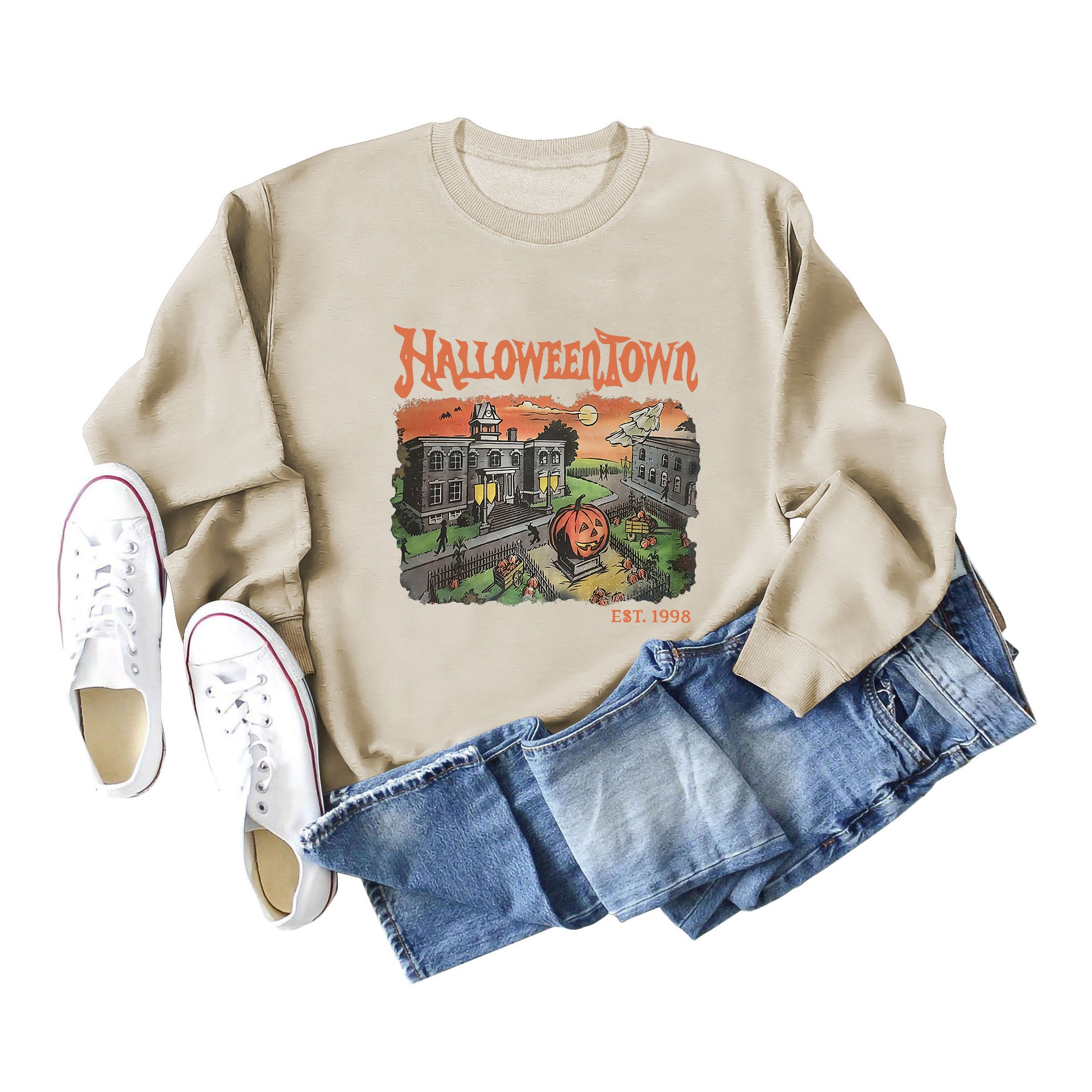 Cozy Halloweentown Printed Oversized Sweater