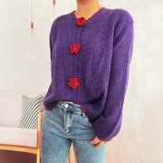 New Cute Flowers Button Simple Street Valentine's Day Sweater