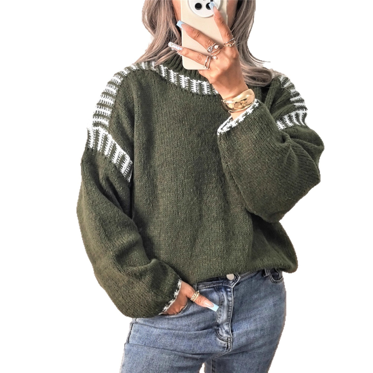 Leisure Pullover Half Turtleneck Knitted Sweater for Women