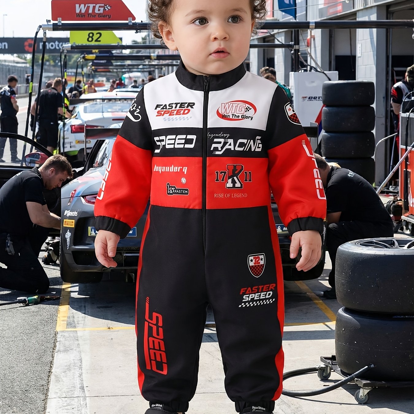 Boys' Long‑Sleeve Racing Driver Romper – Soft Basic Bodysuit for Spring/Autumn