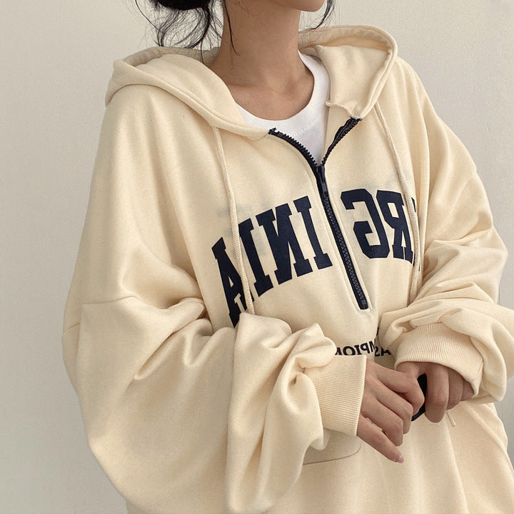 Casual Letter Print Hooded Pullover Sweatshirt
