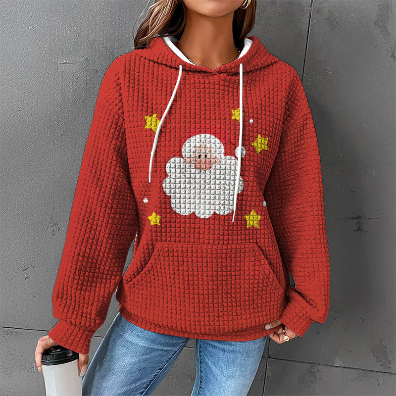 Cozy Waffle Knit Hooded Sweater for Women