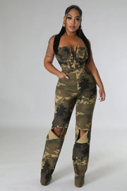 Off-shoulder Camouflage Chic Western-style Womens Jumpsuit