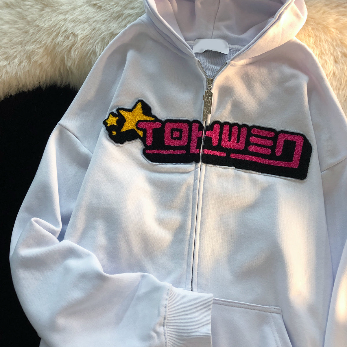 Cozy Letter Embroidered Zip-Up Hoodie & Sweatpants Set