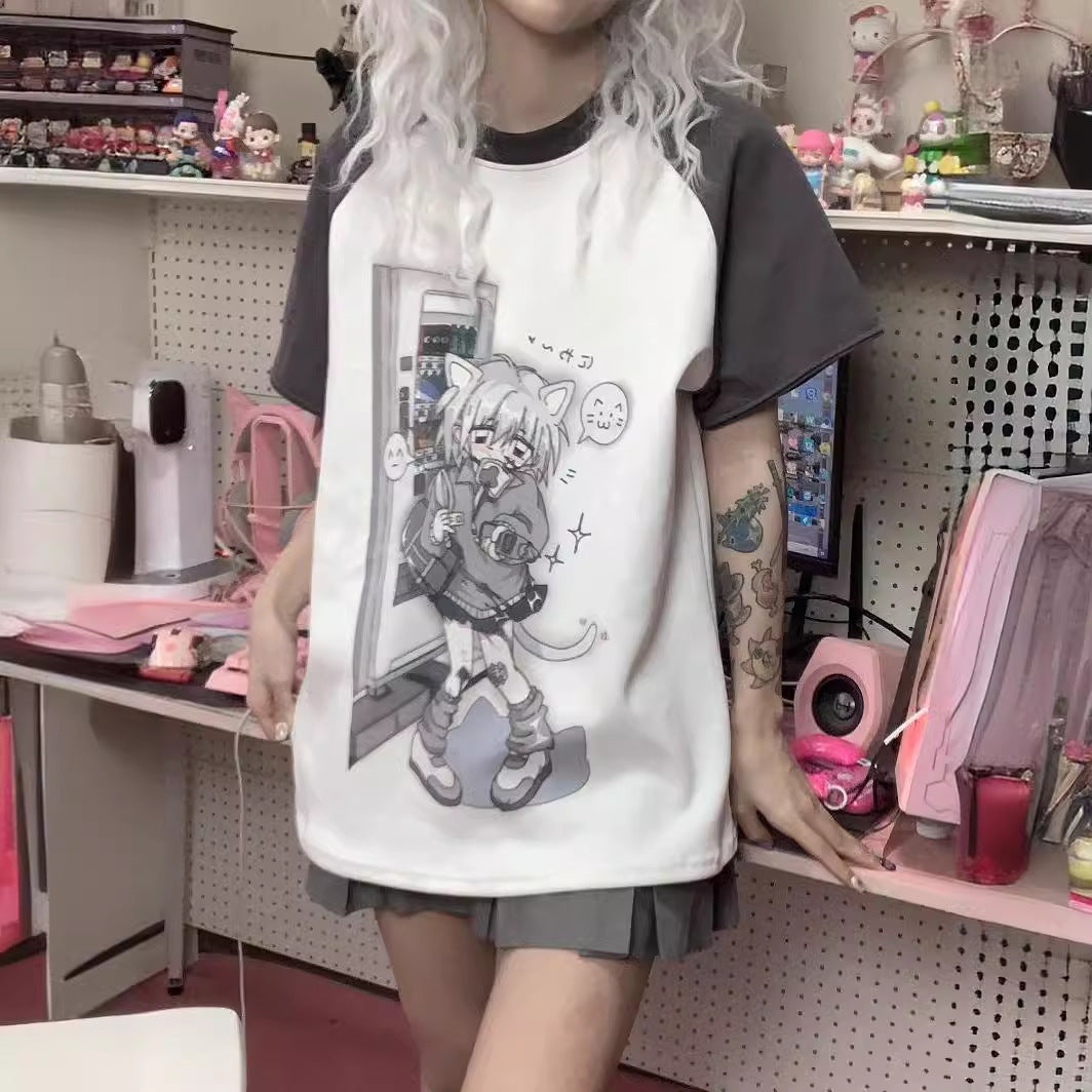 Cute Watercolor Sister Raglan Detachable Short Sleeve Tee