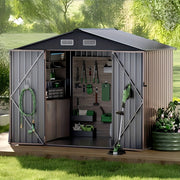 Metal Storage Shed 7.75x5.6ft, (7.33'x5.28' Base, No Floor), 6 X 4ft, Metal Steel Outdoor Storage Shed with Air Vent & Lockable Doors, for Garden, Patio And Backyard, Tools, Bike, 10x12ft (2 BOXES ...