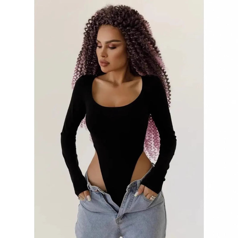 Solid Color Off-Shoulder Bodycon Zipper Long-Sleeve Sexy Chic Base Layer Jumpsuit
