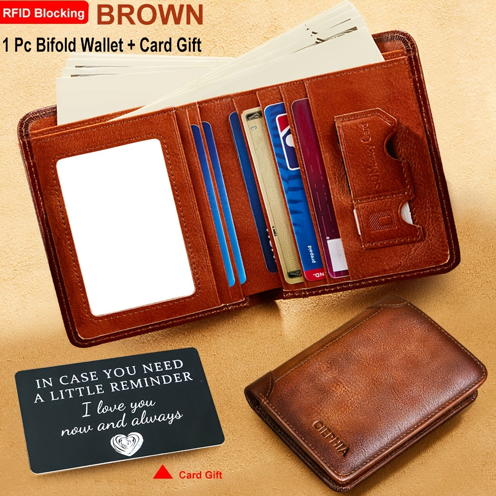 RFID Blocking Trifold Leather Wallet – Cowhide, Vintage Short Design with Money Clip and 2 ID Windows