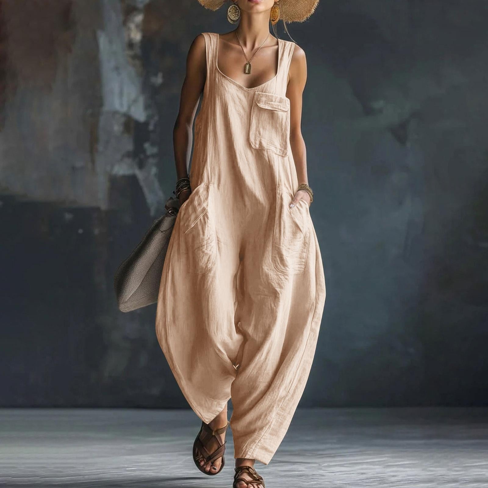 Women's Solid Color Loose Casual Jumpsuit