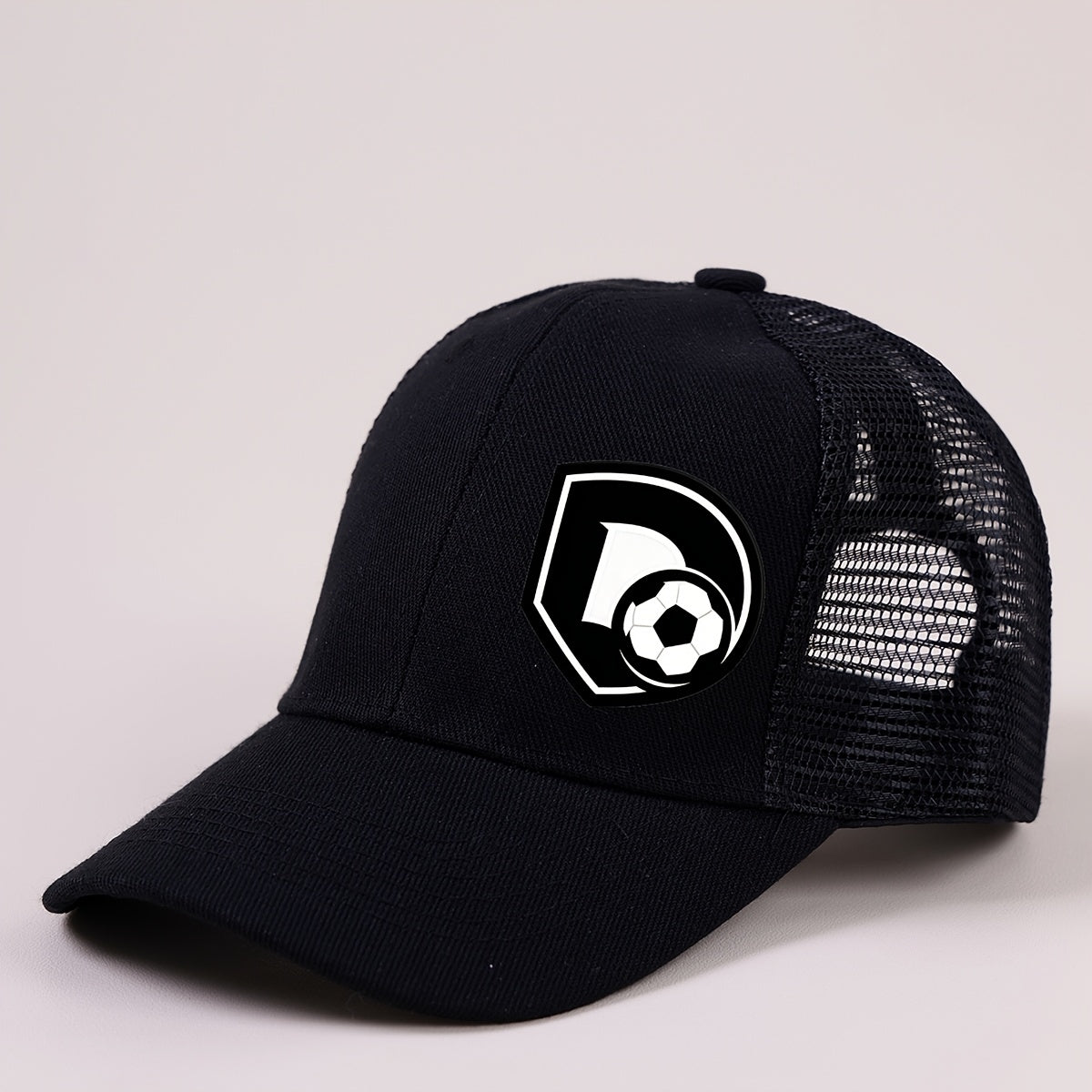 Boys Mesh Baseball Cap with A‑Z Letter and Soccer Ball Print, Unisex Sunvisor, Black