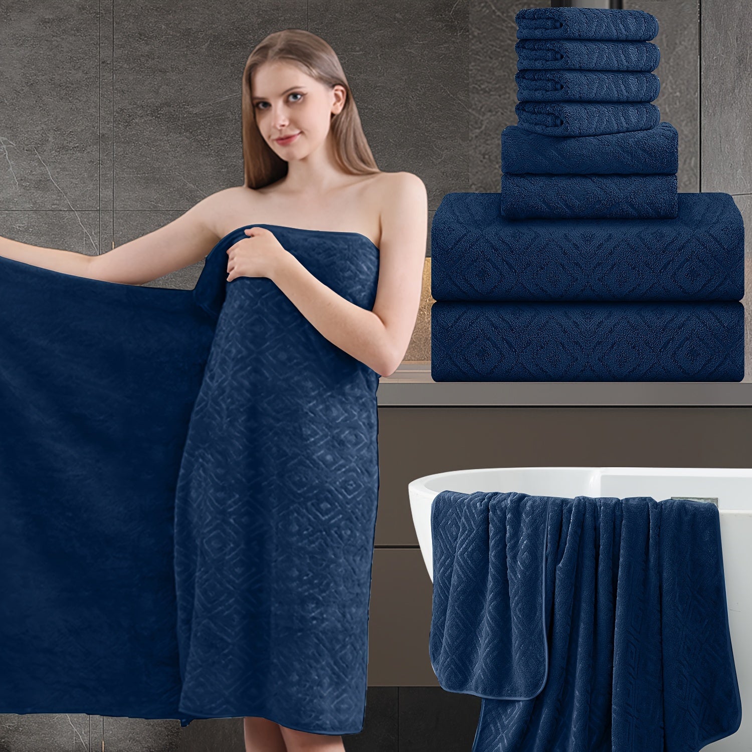 8pcs Extra Large Bath Towel, Ultra-Soft Thick Bath Towel Highly Absorbent Quick Dry Towel 700GSM Includes 2 Oversized Bath Towels & 2 Hand Towels & 4 Towels for Bathroom Hotels Gym, Wash Cloths