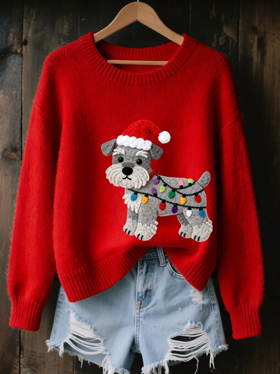 Vintage Christmas Jacquard Loose-fit Crew-neck Pullover Sweater
