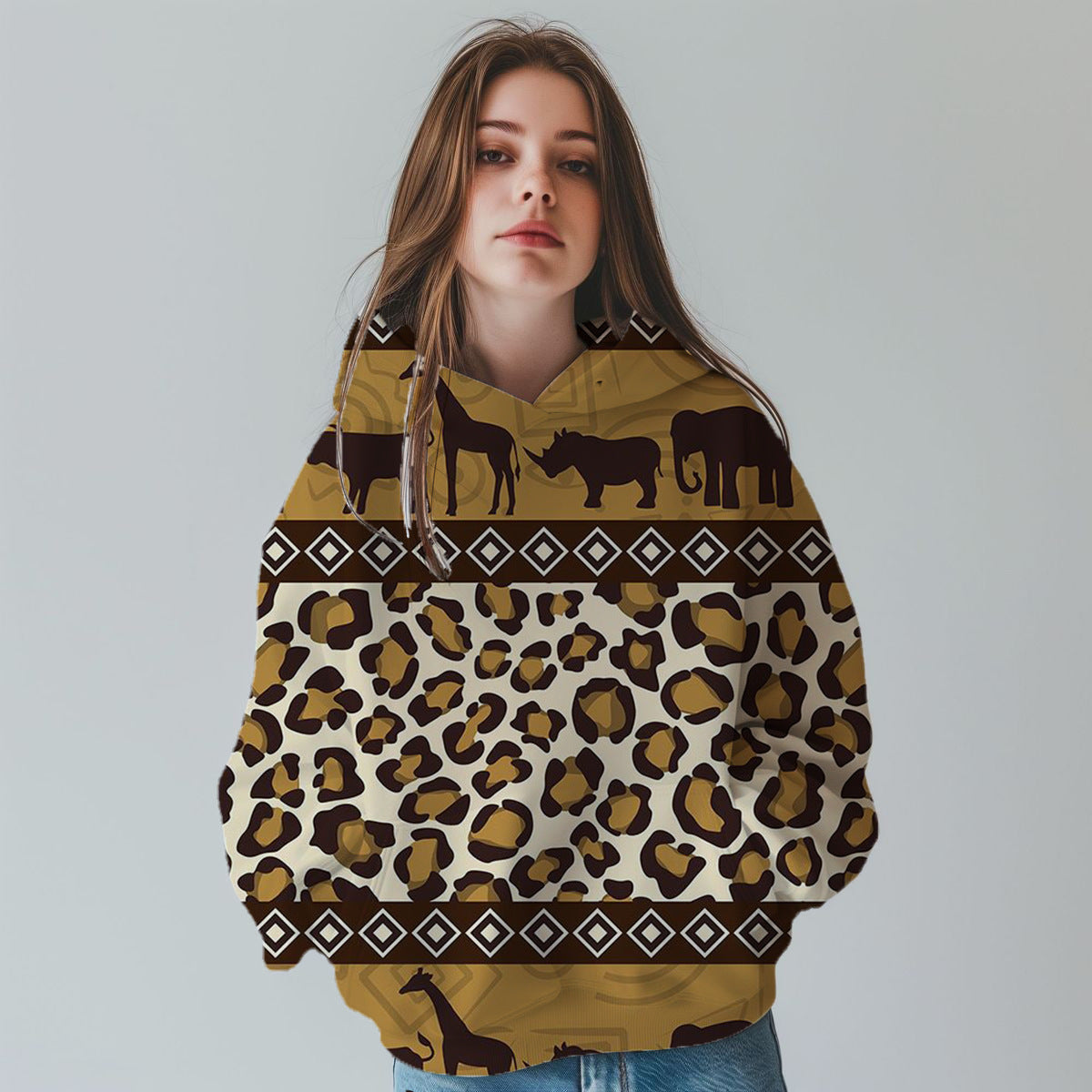 Chic 3D Leopard Print Digital Fashion Sweatshirt