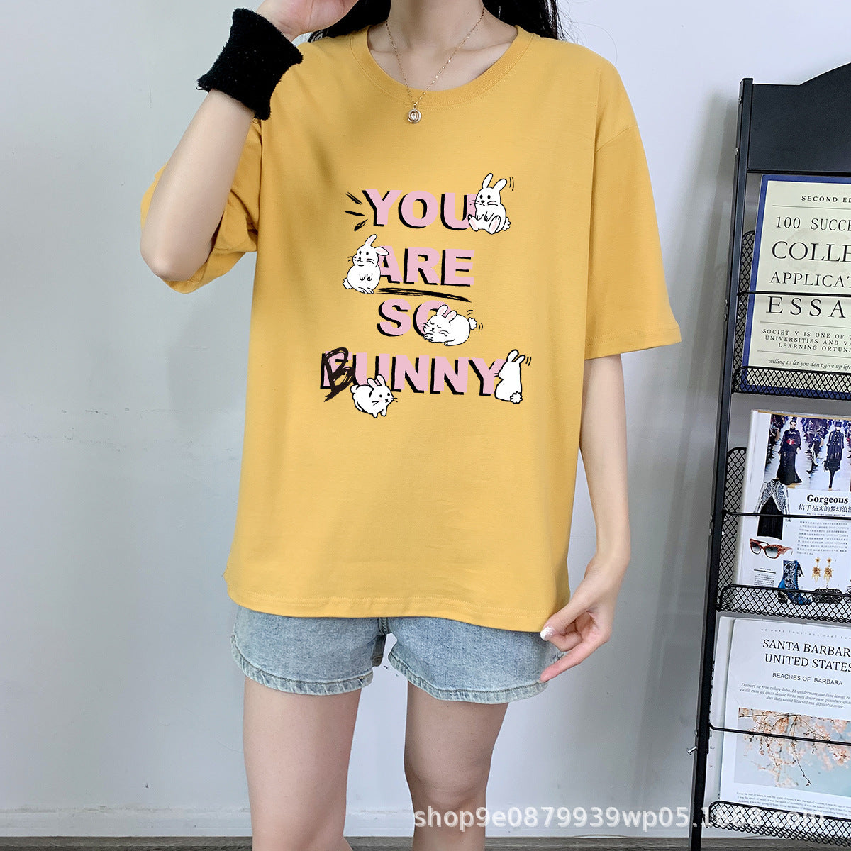 Cute Rabbit Print Cotton Short Sleeve Tee