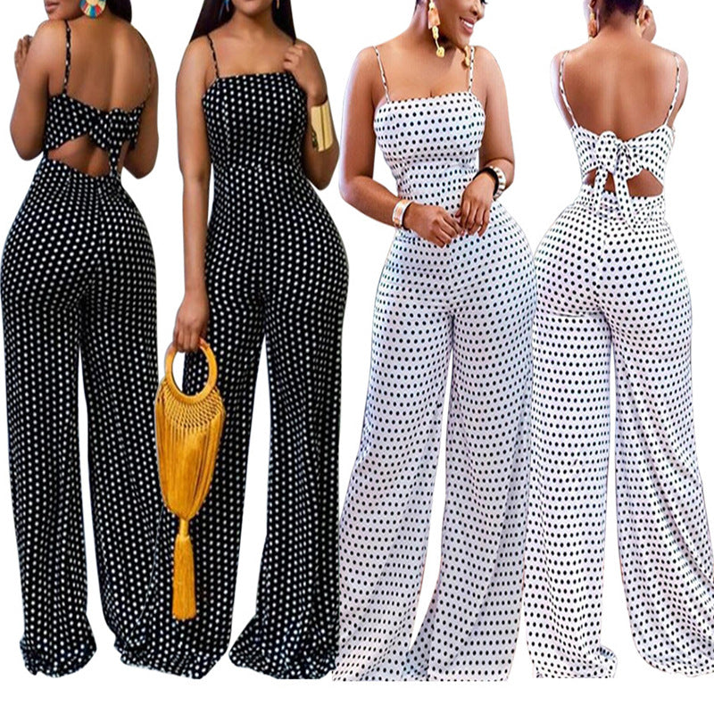 Chic Polka Dot Halter Wrap Jumpsuit
