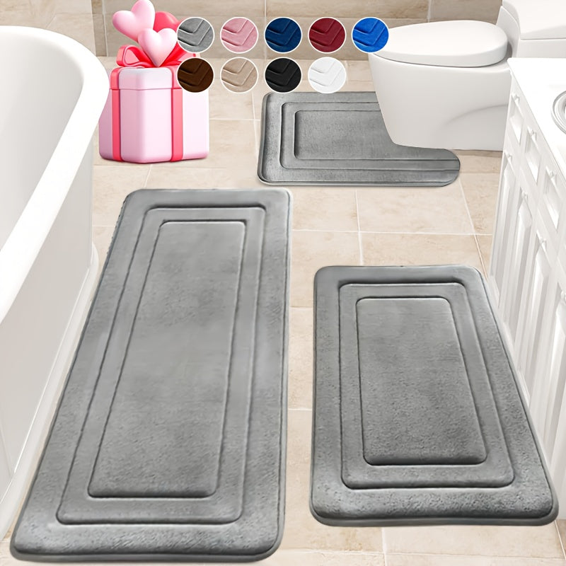 3pcs Memory Foam Bath Mat Set, Comfortable Standing Pad with U-Shaped Toilet Design. Thickened Super Absorbent Soft Carpet, Perfect for Bathroom/Shower Use, Non-Slip Floor Mat for Indoor & Outdoor ...