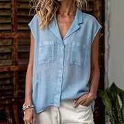 Solid-color Sleeveless Single-breasted Elegant Versatile Loose-fit Blouse For Women