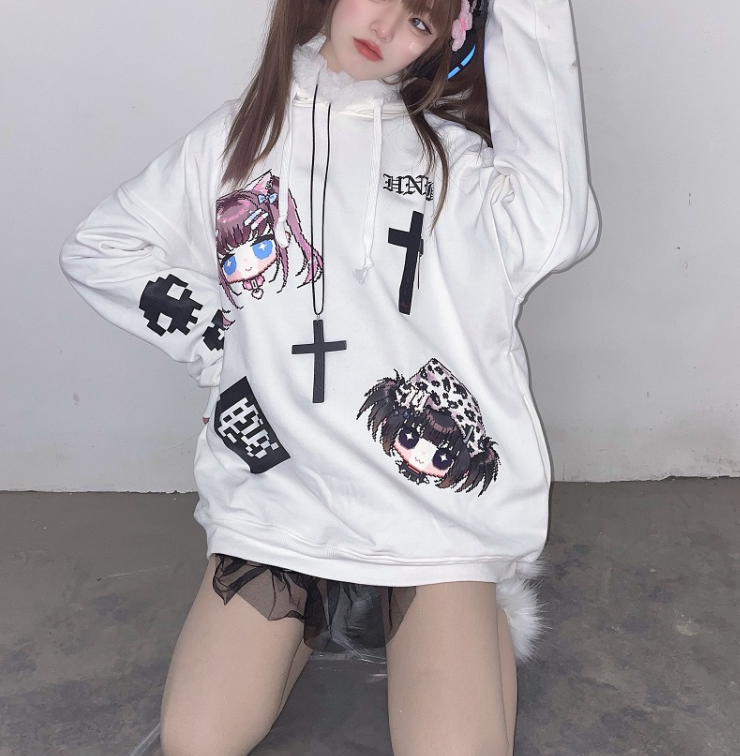 Loose Hooded Sweater Print Is Popular And Cute