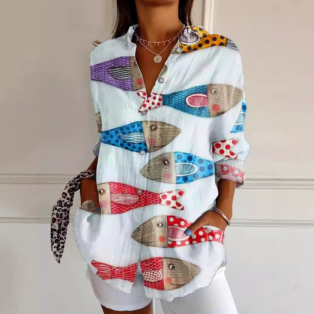 Women's Summer European And American Seven-sleeve Floral Pattern Printed 3D Shirt