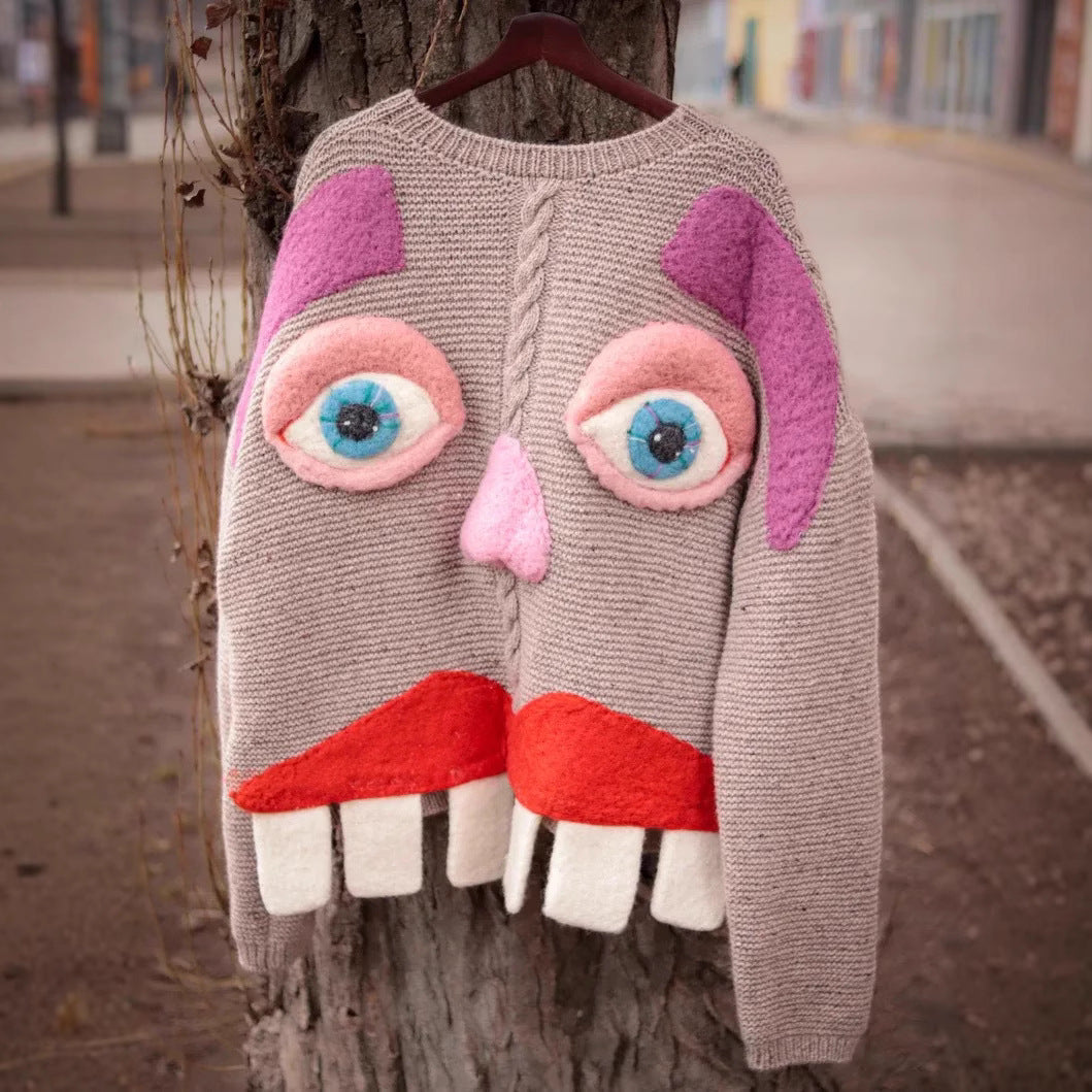 Women's Sweater Back Smiling Face Funny Face Women's Sweater