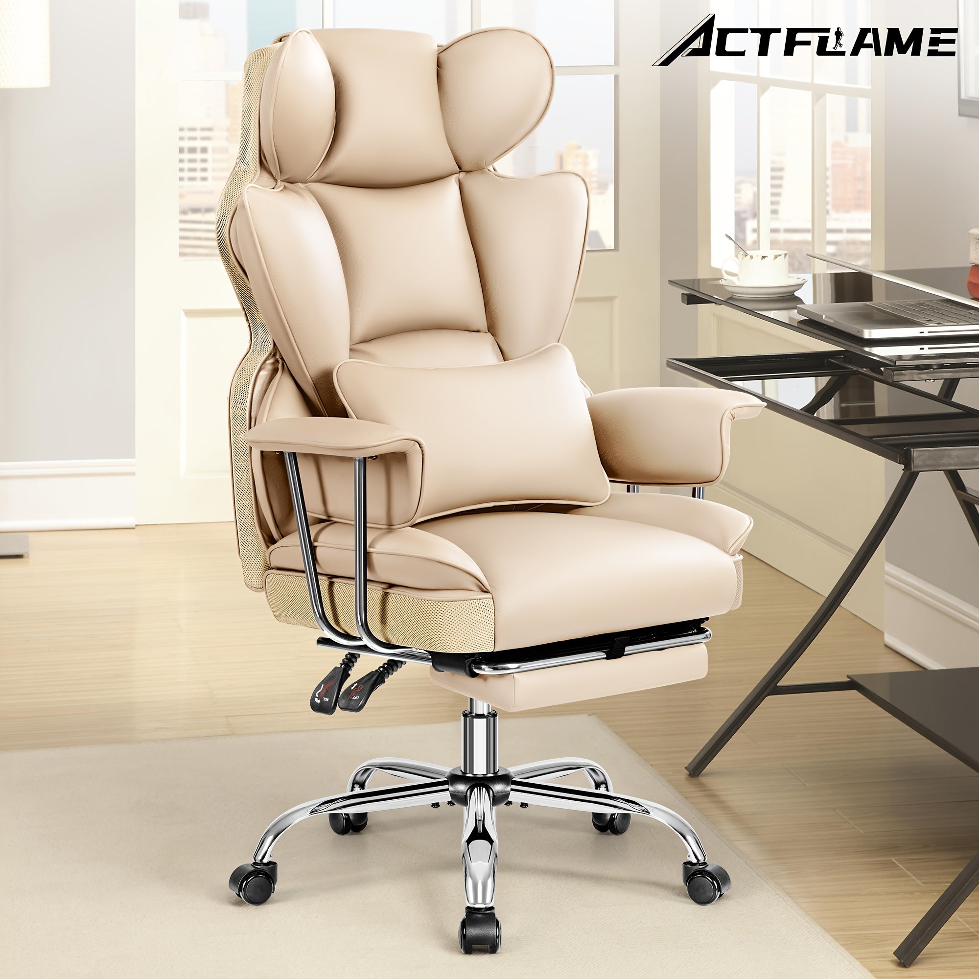 Premium Ergonomic Executive Leather Office Chair for Larger Individuals – High Back with Enhanced Lumbar Support and Built‑In Footrest