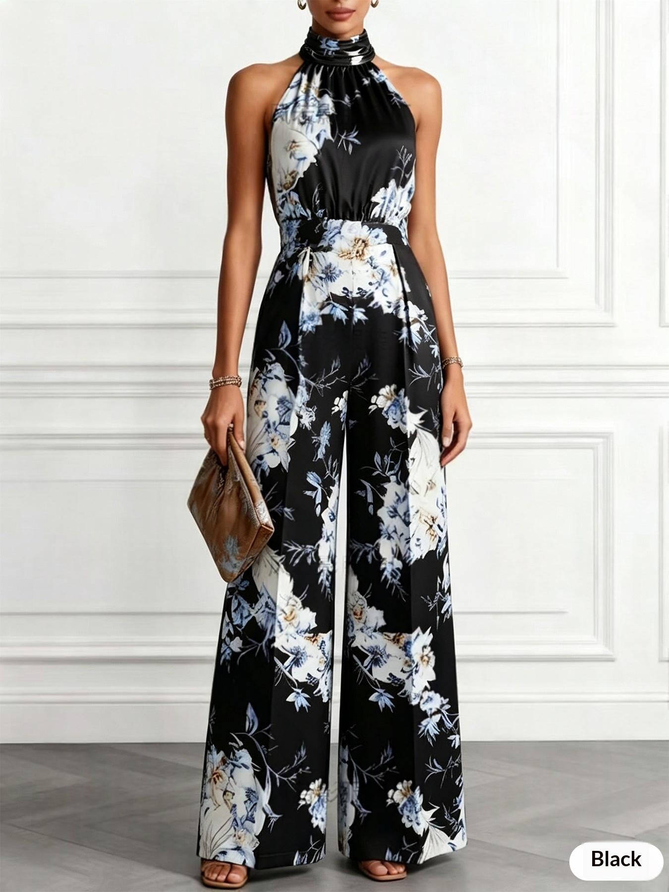 Sleeveless High Waisted Wide Leg Jumpsuit