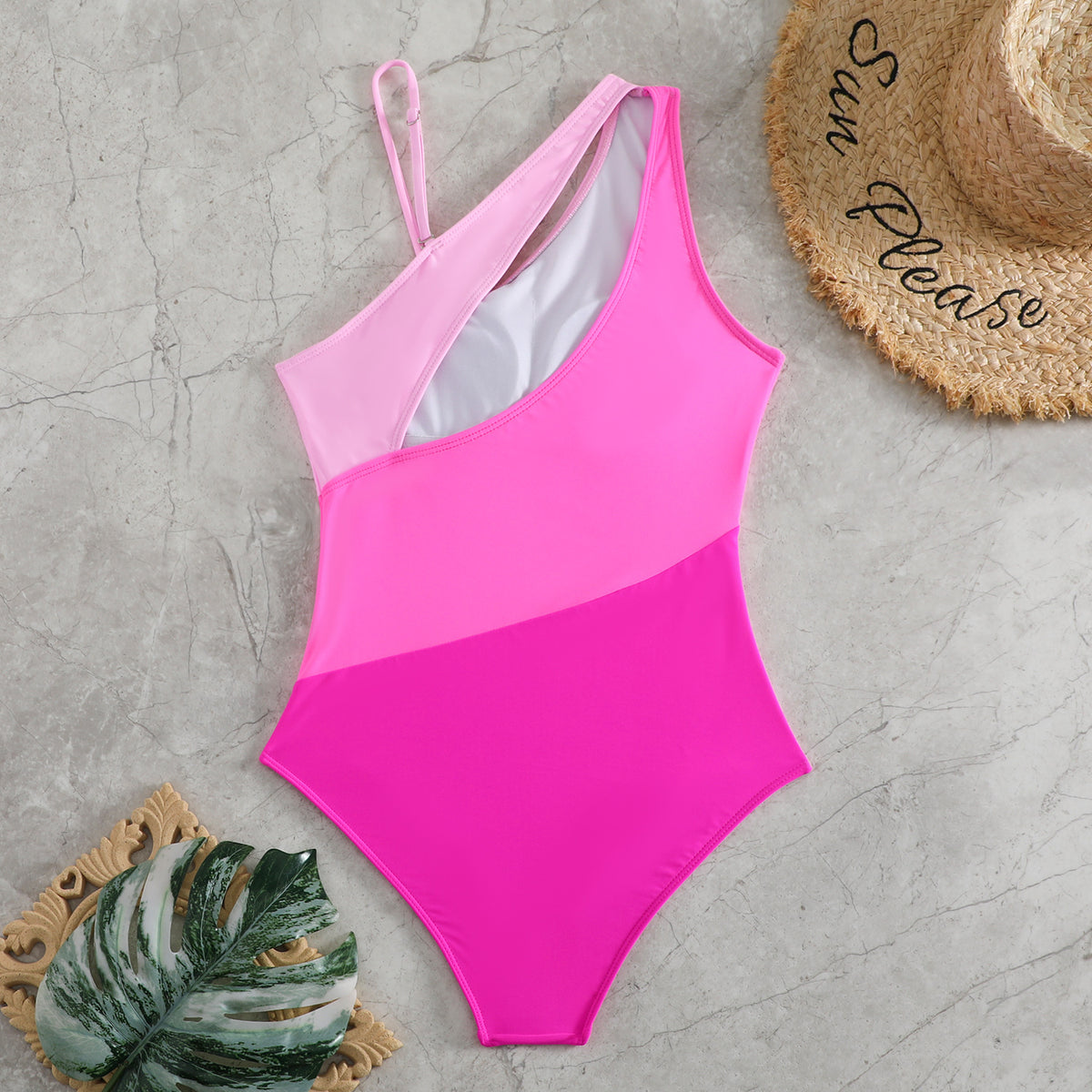 Clothing One-piece Color Contrast Patchwork Swimsuit