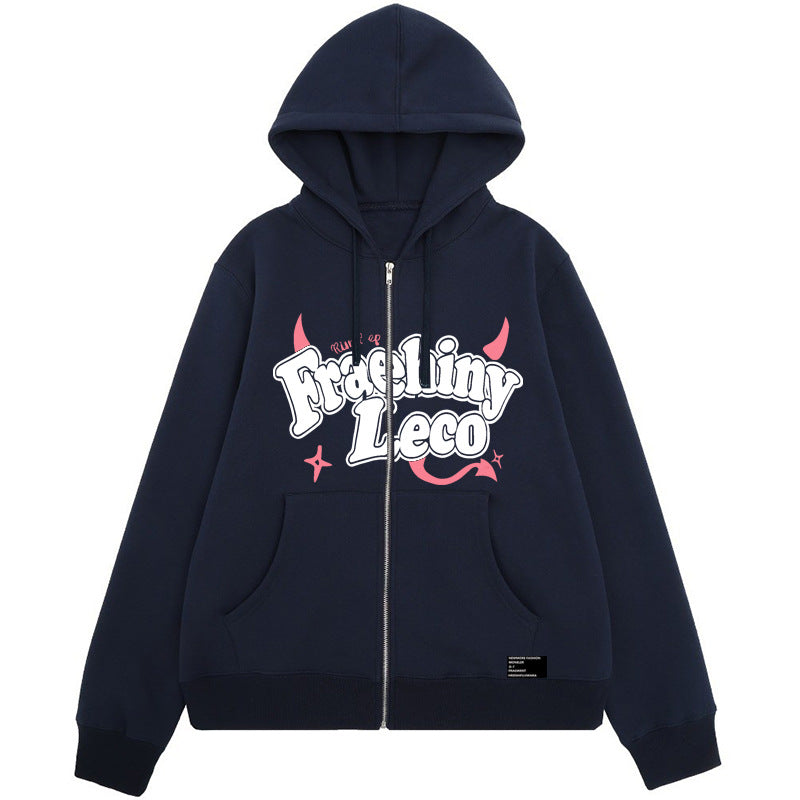 Women's Printed Zip-Up Hooded Cardigan Sweater Coat