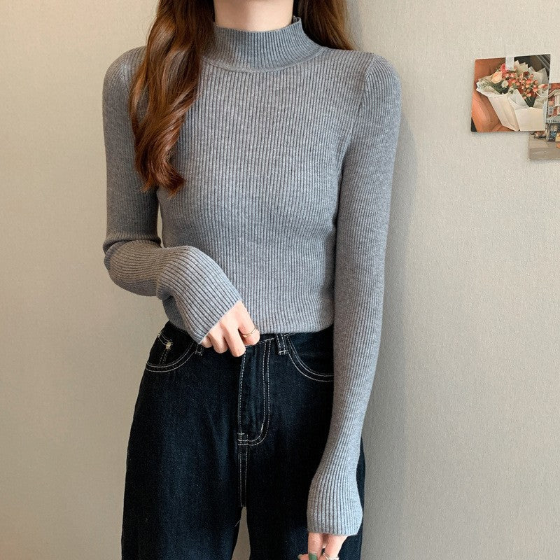 Slim-Fit Mock Neck Long-Sleeve Layering Sweater