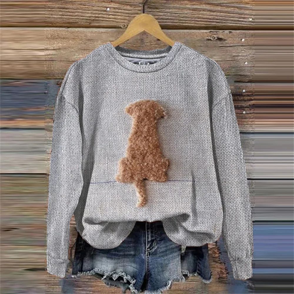 Chunky-knit Faux-sweater with Digital Print and Round Neckline