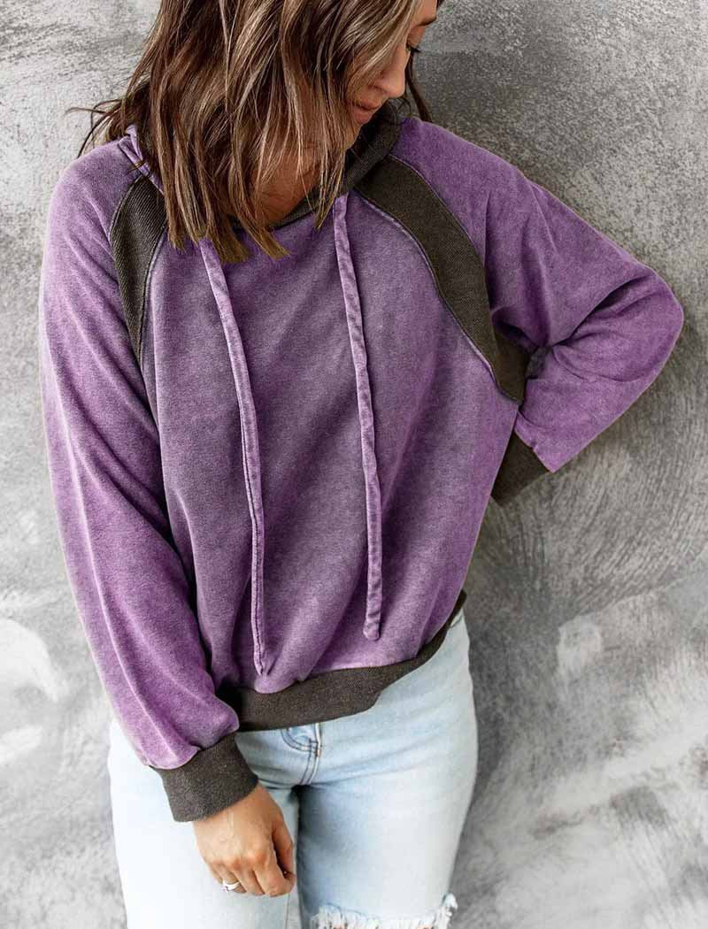 Casual Colorblock Hooded Long Sleeve Sweater