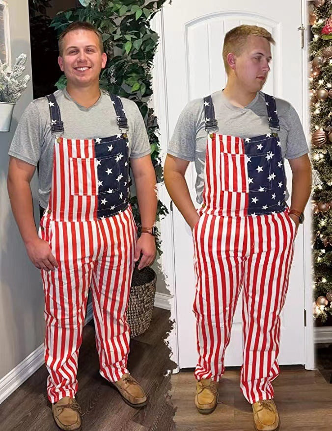 American Flag Denim Couple Overalls & Patriotic Suspender Pants