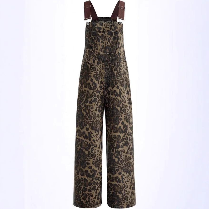 Retro Leopard Print Overalls Streetwear Romper
