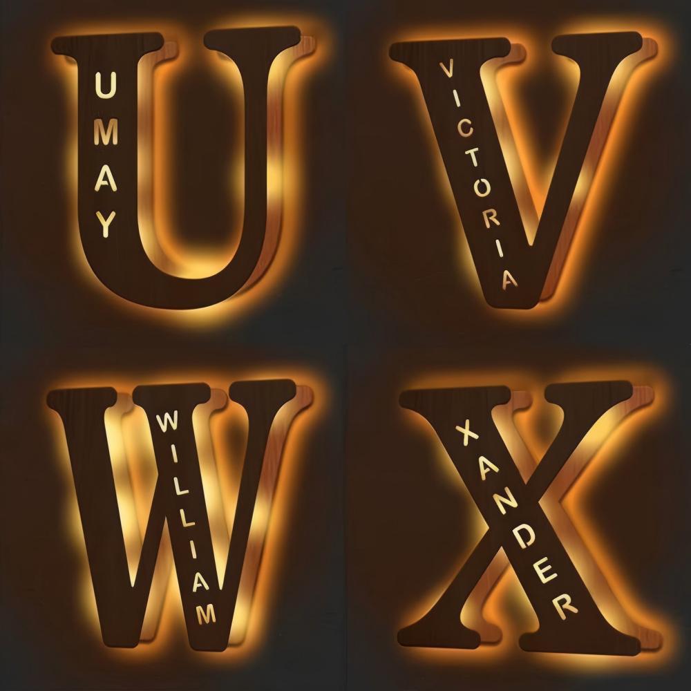 [Personalized Night Light] Customized 26 Letters Wooden Night Light | Personalized Carved Name Letter Lamp, USB Powered LED Light, Bedroom, Wedding, Birthday Wall Decoration, Best Gift for Easter…