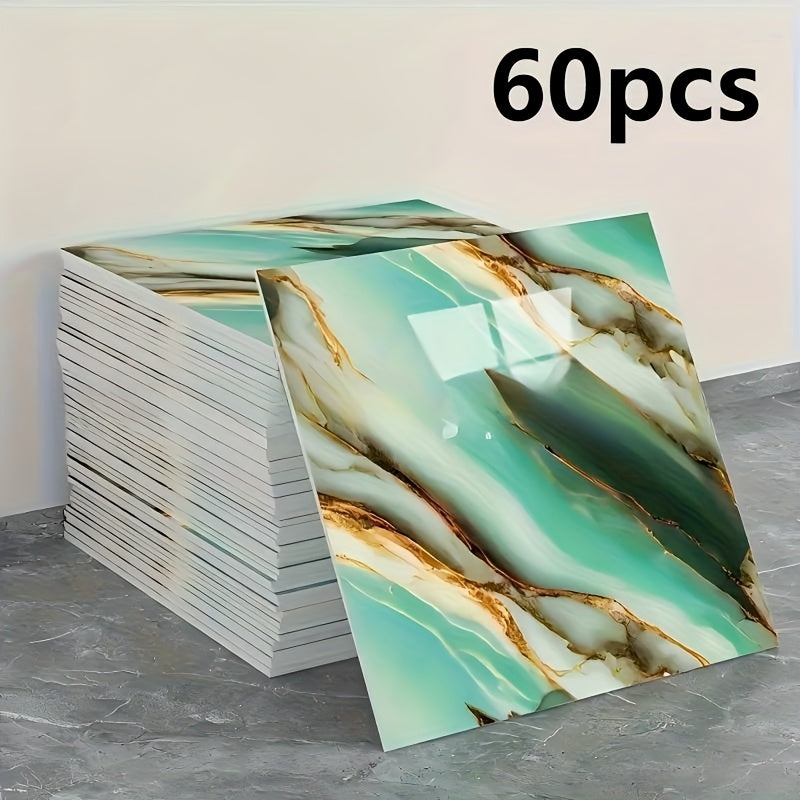20/40/60/80/100pcs Glossy Marble Pattern Imitation Ceramic Tiles Self-Adhesive Wall Stickers, Peel and Stick, Waterproof for Living Room Kitchen Backsplash Bathroom Home Wall Stickers, Not Suitable…