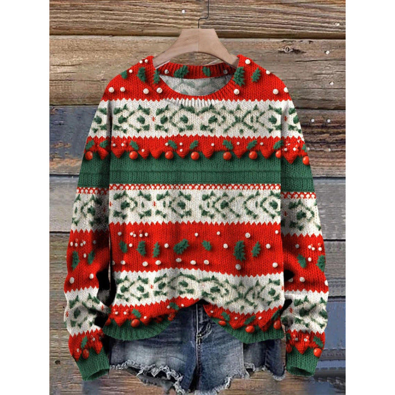 Women's Abstract Print Drop-Shoulder Casual Pullover Sweater